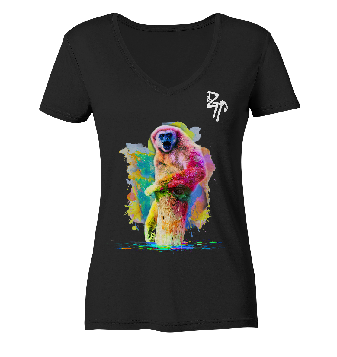 Gibbon dark - Ladies Organic V-Neck Shirt