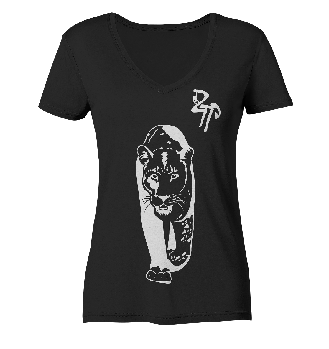 B & W Leopard - Ladies Organic V-Neck Shirt