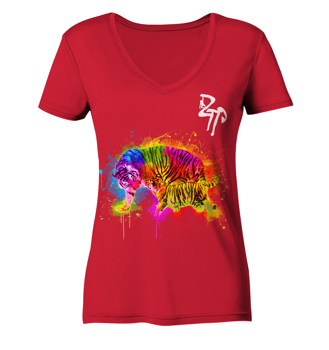 Tiger mit Welpen dark - Ladies Organic V-Neck Shirt