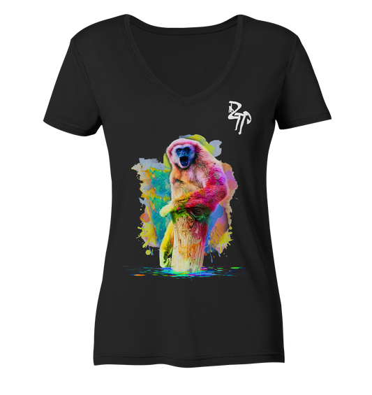 Gibbon dark - Ladies Organic V-Neck Shirt