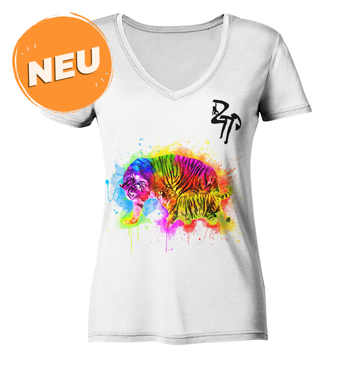 Tiger mit Welpen - Ladies Organic V-Neck Shirt
